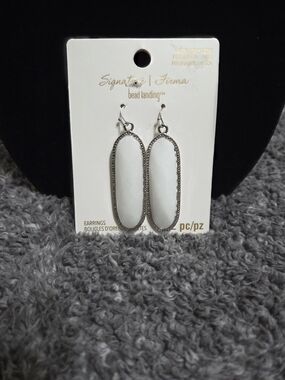 Bead Landing Signature White Oval Drop Earrings